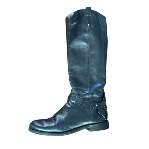 TORY BURCH Black Leather Knee-High Riding Boots Side Zip Derby Equestrian Size 9 - Picture 3 of 12